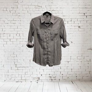 Express Silky Smooth Striped Convertible Button Down Top, Size Small